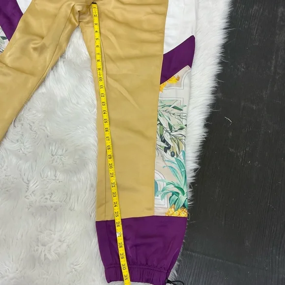 NEW AlphaStyle Yowl Yellow Colorblock Parachute Satin Jogger Pants Size L